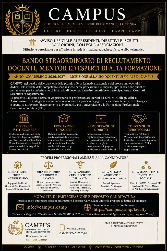 Manifesto Ufficiale Bando Straordinario Reclutamento Docenti CAMPUS A.A. 2026/2027